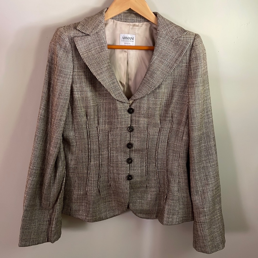 Armani‎ Collezioni Tweed Jacket Black Oatmeal & Ivory Size 44 Fits Size 4
